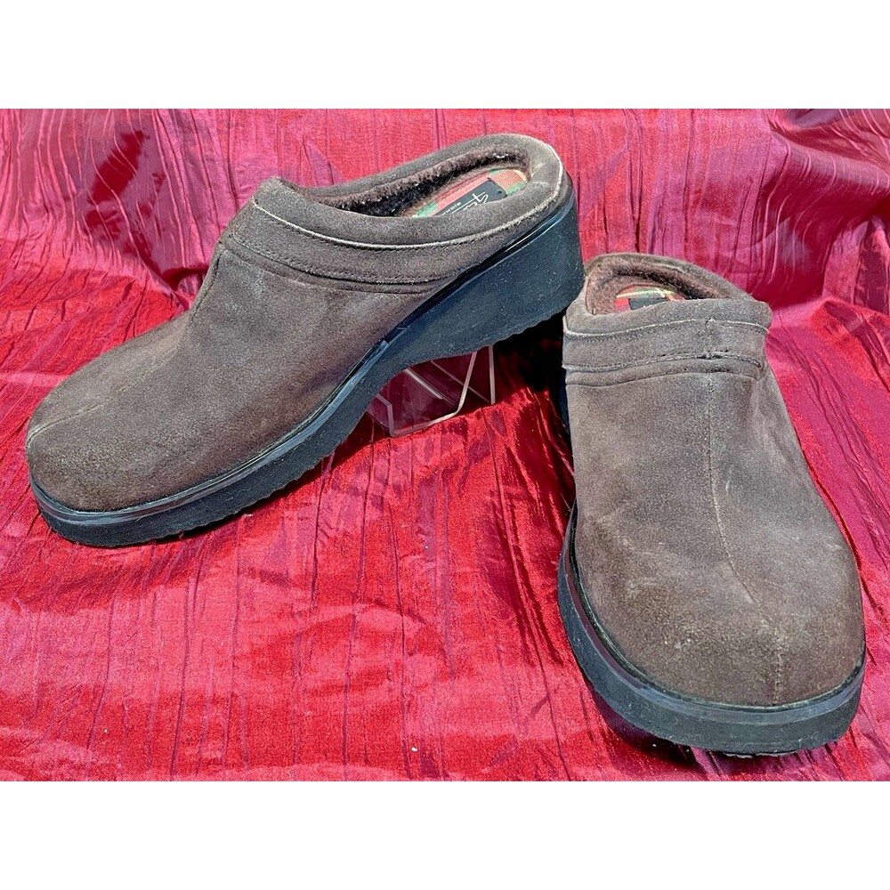 Womens Gloria Vanderbilt Brown Leather Suede Slide Clog Mules Slip Ons sz 7.5